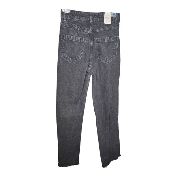 Zara Jeans Black Flare Leg Denim Zip Pants Raw Hem Women's Size 2 - Picture 5 of 8